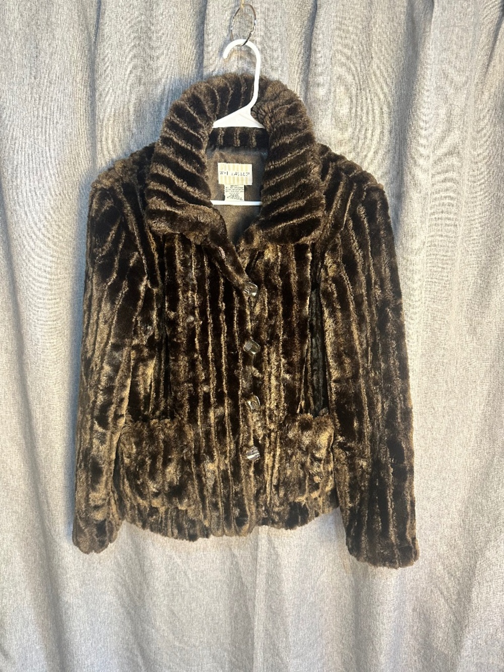 White Stag Brown Ribbed Faux Fur Button Up Winter Jacket Coat - Medium